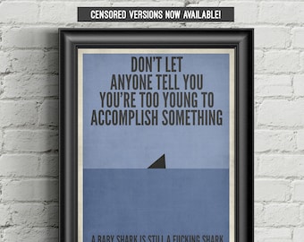 Motivational art, Shark quote, Teen wall art, Teen gift, Dorm room wall art, young adult gift, first apartment gift