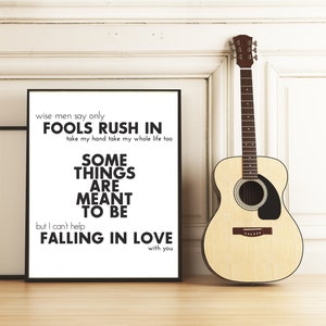 I Can&#39;t Help Falling in Love with You song art, Elvis Presley wall art, Love song wall art, Above bed wall art, Music wall art