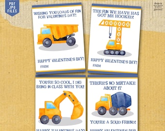 Construction Vehicle Valentine Cards, Dump Truck Valentine Cards, Truck Valentine Cards, Boy Valentine Cards, DIY Valentines
