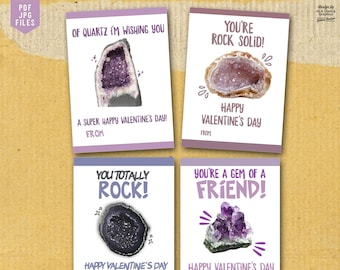 Tarjetas de San Valentín con geodas, tarjetas de San Valentín con cristales, tarjetas de San Valentín con cuarzo, tarjetas de San Valentín con geología, tarjetas de San Valentín para el aula, tarjetas de San Valentín DIY