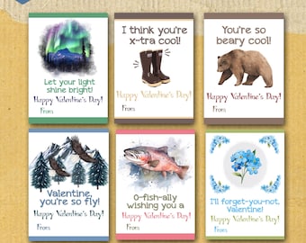 Kids valentines for school, Alaska Valentine Cards, Xtra tuf Valentine Cards, Bear Valentines, Fish Valentines, Nothern Lights Valentines