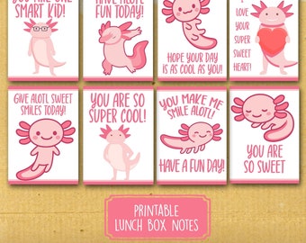 Axolotl lunch box notes, positive lunch box notes, cute lunch box notes, DIY lunch box notes, tween lunch box notes, encouraging note