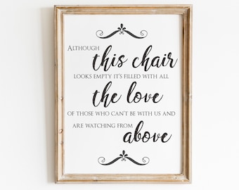 Wedding Memorial Chair Sign, In Memory Of Sign, Graduation Memorial Sign, Family Gathering Memorial Sign, Empty Chair Sign