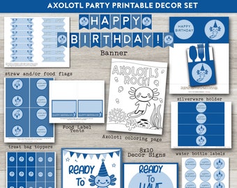Axolotl party decorations, Axolotl birthday party decor,  Axolotl birthday banner, Axolotl cupcake topper, axolotl water bottle wrap