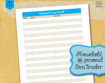 Household and personal item tracker, personal item inventory planner, planner gift, home organization printable, Asset tracker printable