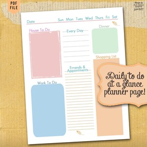 Daily To Do planner page, Daily task list planner page, Daily organizer, Daily errands page, Mom planner, Mom binder, House planner image 1