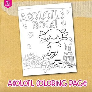 Coloring page axolotl, axolotl birthday activity, axolotl activity page, kids coloring page, kids activity, printable coloring page