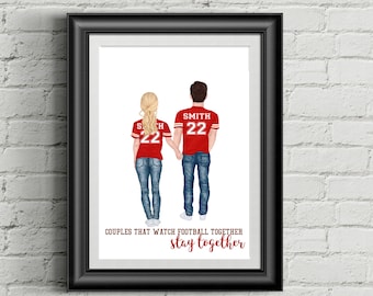 Football fan couple gift, husband wife gift, football fan gift for him, girl football fan gift, personalized couple gift