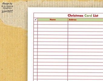 Christmas card list, Christmas card form, Holiday organizer, Christmas organizer, Christmas planner, Christmas organizer