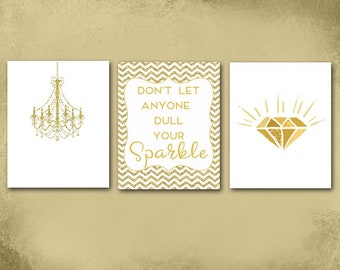 Dull your sparkle wall art, Girl room 3 set wall art, Teen girl 3 set art print, Inspirational wall art, dressing room wall art