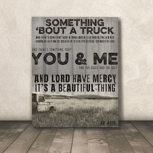 Arte da música Somethin' 'Bout a Truck, presente para fãs de Kip Moore, presente para fãs de música country, impressão de arte de caminhão, arte de parede musical, presente para amantes da música