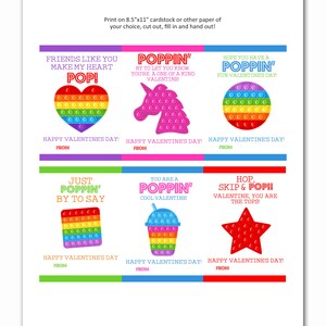 Puede incluir: Tarjetas de San Valent&iacute;n imprimibles con juguetes pop-it coloridos y mensajes divertidos como "&iexcl;Los amigos como t&uacute; hacen que mi coraz&oacute;n lata!" y "&iexcl;Eres un San Valent&iacute;n genial!"