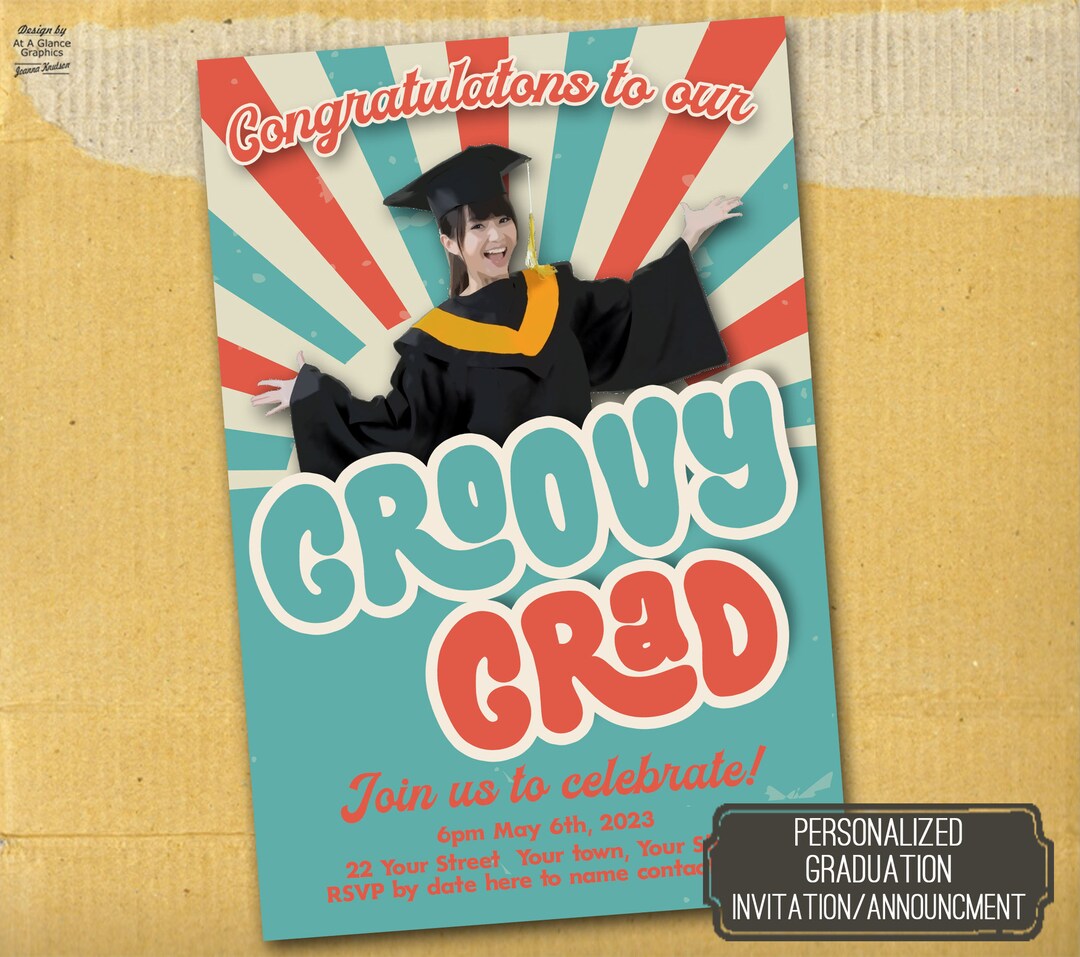 Groovy Grad Graduation Invite, Retro Graduation Invitation, Unique ...