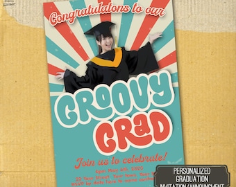 Groovy Grad Graduation Invite, Retro Graduation Invitation, Unique Graduation Invite, Photo Graduation Invite