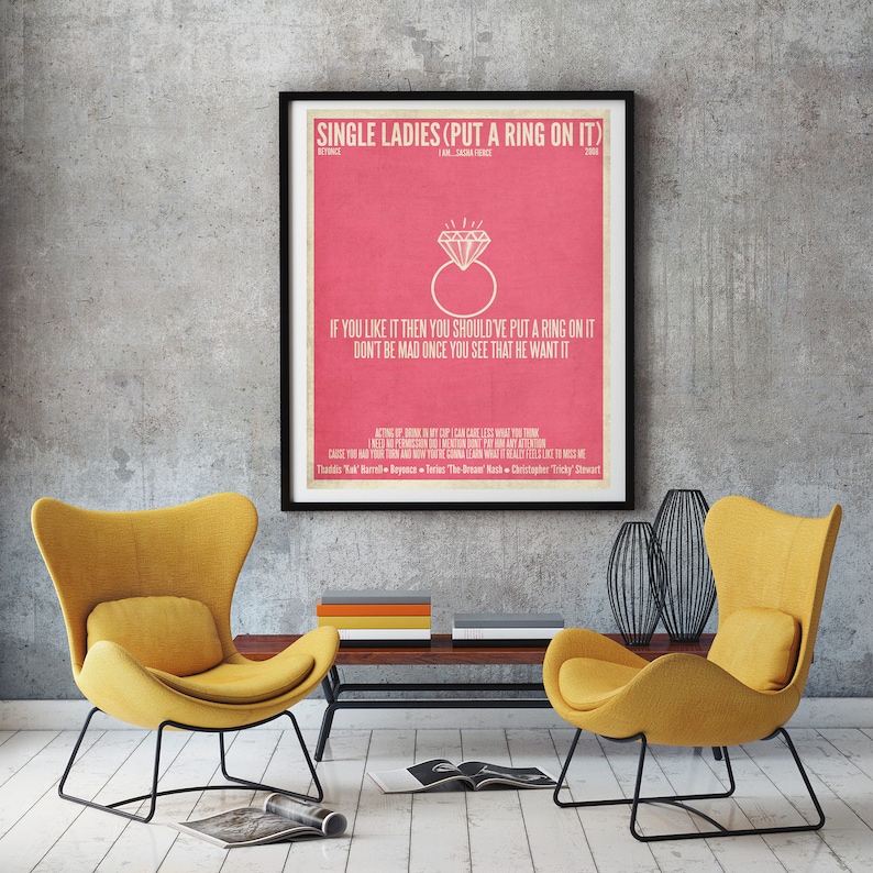 Single Ladies (Put a Ring on it) Beyonce, Beyonce fan gift, Beyonce art, Beyonce poster, music art, song art, studio decor, dorm room decor image 1