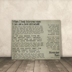 Impresión artística de November Rain, regalo para fan de Guns N' Roses, regalo para amantes de la música, arte de estudio de música, impresión de canciones, impresión de letras, impresión de música rock