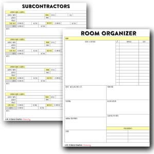 May include: A printable room organizer checklist with sections for rooms, fixtures, furniture, and measurements. The checklist includes headings for "Room", "Doors & Shelving", "Supplies", "Cost", "Paint, Walls, Accents, etc.", "Flooring", "Window Treatments", "Other", "Furniture", "Accent/Decor", "Lighting Fixtures", and "Measurements".