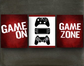 Game on print, Gamer art print, Video game art print, 3 set art print, Teen room art, Boy room art, Dorm room art, Man cave art, Game room