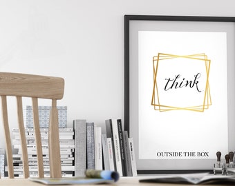 Think outside the box, motivational art poster, positive affirmation art poster, inspirational poster, office art, office decor print