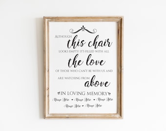 Cartello commemorativo personalizzato per matrimonio, cartello in memoria di, cartello commemorativo per laurea, cartello commemorativo per riunione di famiglia, cartello per sedia vuota