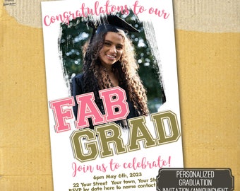 Fab Grad Graduation Invite, Unique Graduation Invitation, Photo Graduation Invite, Fab Grad Annoucement, Unique Graduation Announcement