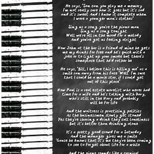 Piano Man Poster, Billy Joel fan gift, music fan gift, lyric poster, music Poster, music decor, music art, music fan gift image 2