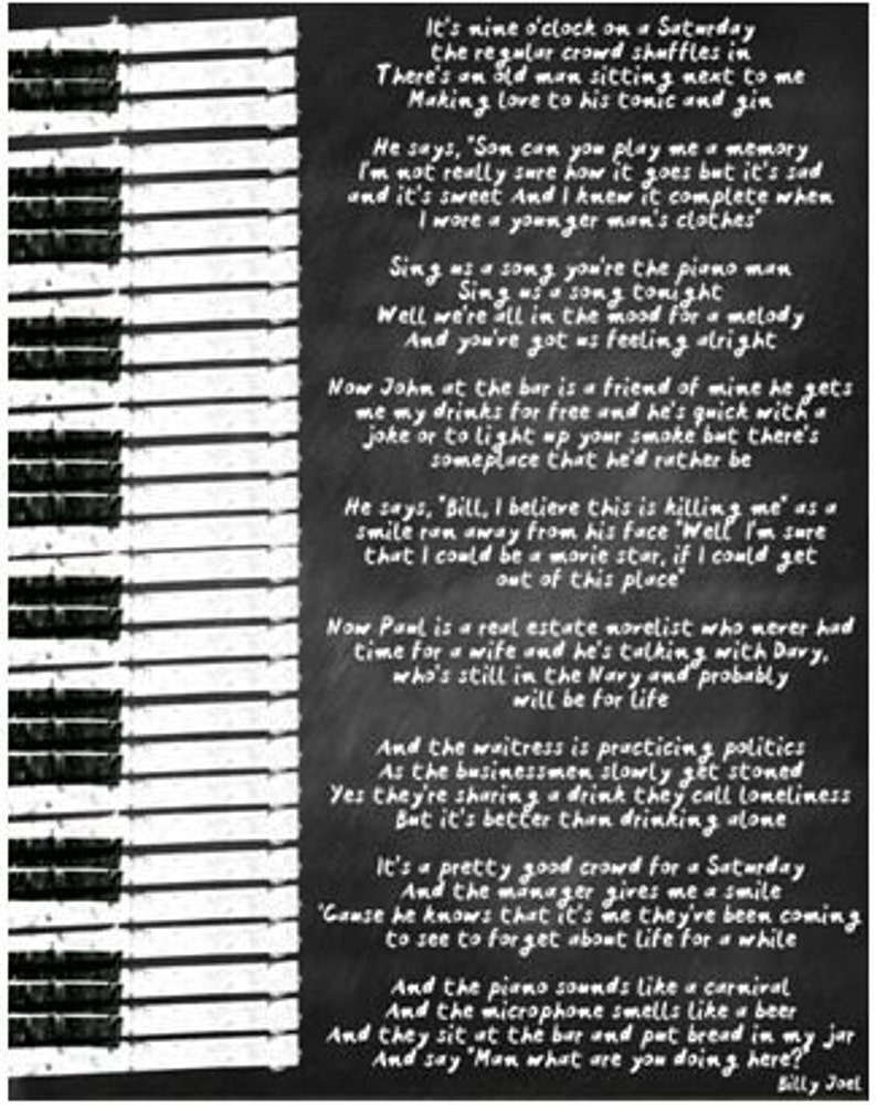 Piano Man Poster, Billy Joel fan gift, music fan gift, lyric poster, music Poster, music decor, music art, music fan gift image 2