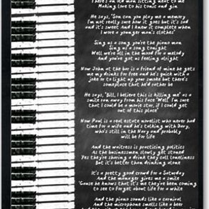 Piano Man Poster, Billy Joel fan gift, music fan gift, lyric poster, music Poster, music decor, music art, music fan gift image 3