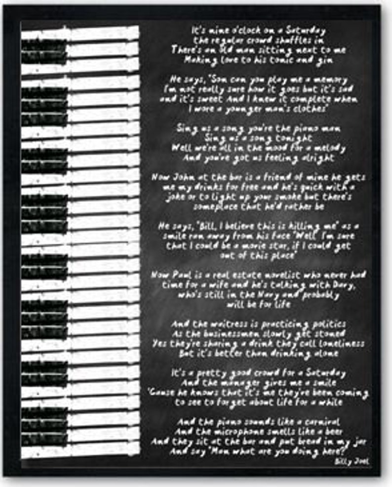 Piano Man Poster, Billy Joel fan gift, music fan gift, lyric poster, music Poster, music decor, music art, music fan gift image 3