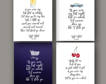 Last Shot wall art, 4 set art print, Kip Moore fan gift, Kip Moore wall art, Music wall art, Song art print, Cherry wall art, Car wall art