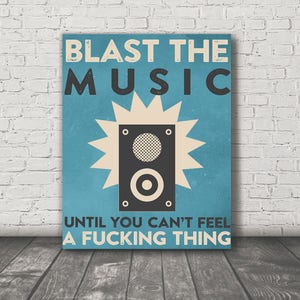 Music fan gift, music lover gift, blast the music quote, studio art, music room art, dorm room decor, teen gift, teen room decor