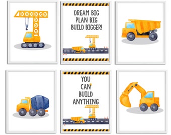 Construction vehicles art print, Construction vehicles kid room,  Construction vehicle wall decor, Dump Truck Decor, Boys Room Decor