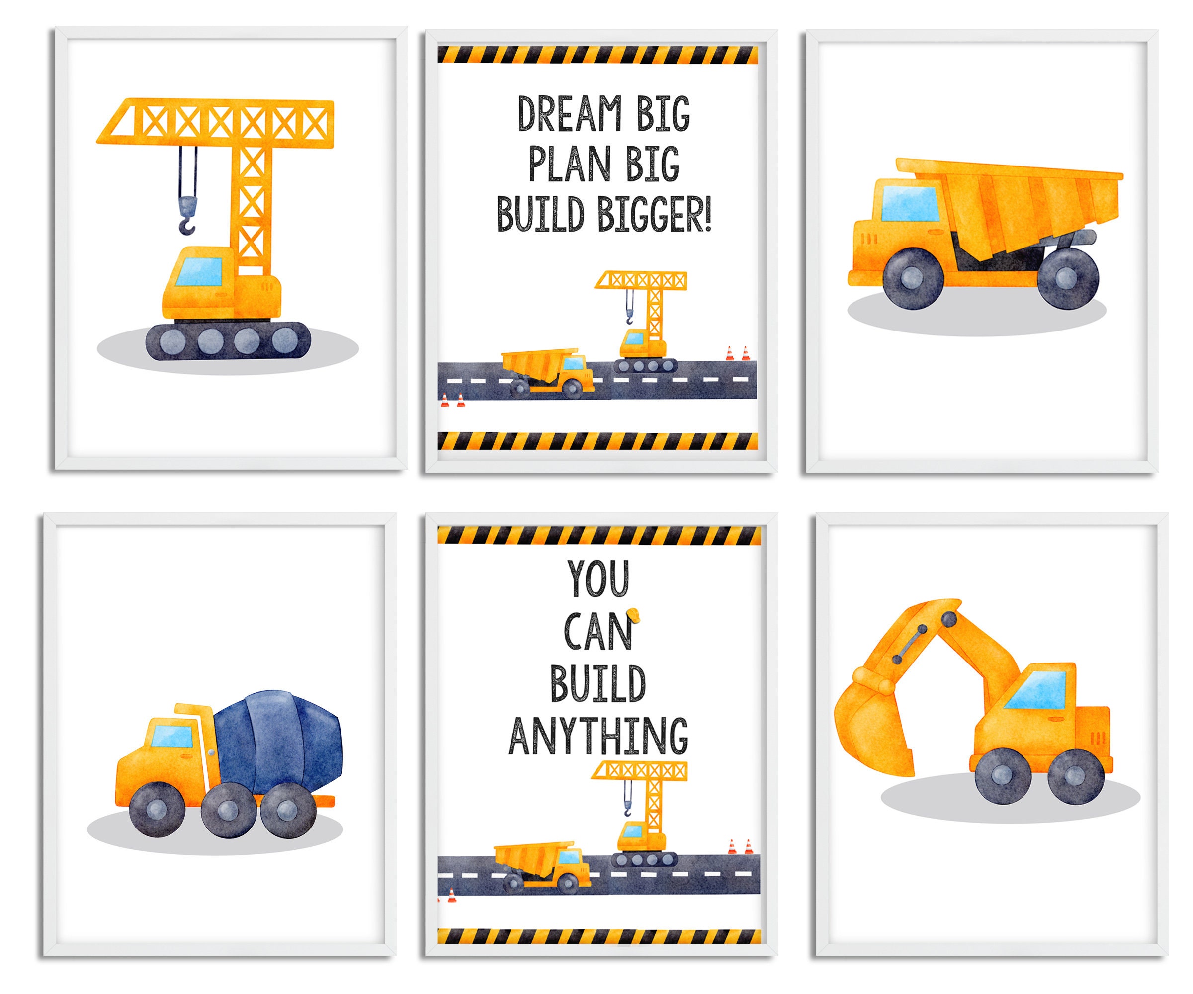Construction vehicles art print, Construction vehicles kid room,  Construction vehicle wall decor, Dump Truck Decor, Boys Room Decor