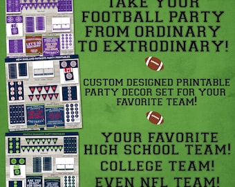 Decoraciones imprimibles para fiestas de fútbol, organización de fiestas de fútbol, decoración imprimible personalizada de fútbol, diseños imprimibles con espíritu escolar