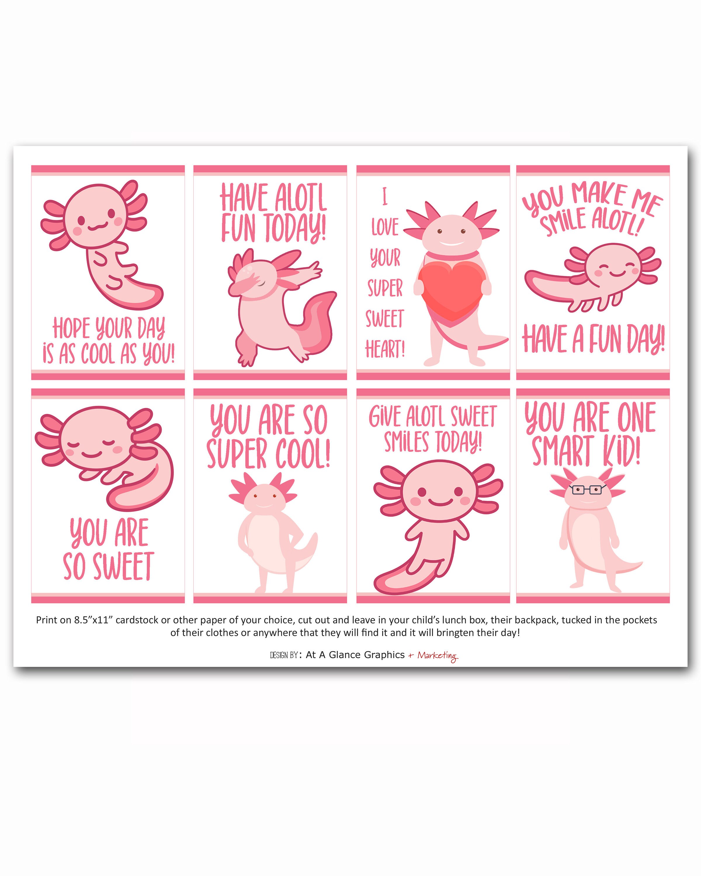 Axolotl Lunch Box Notes, Positive Lunch Box Notes, Cute Lunch Box Notes ...