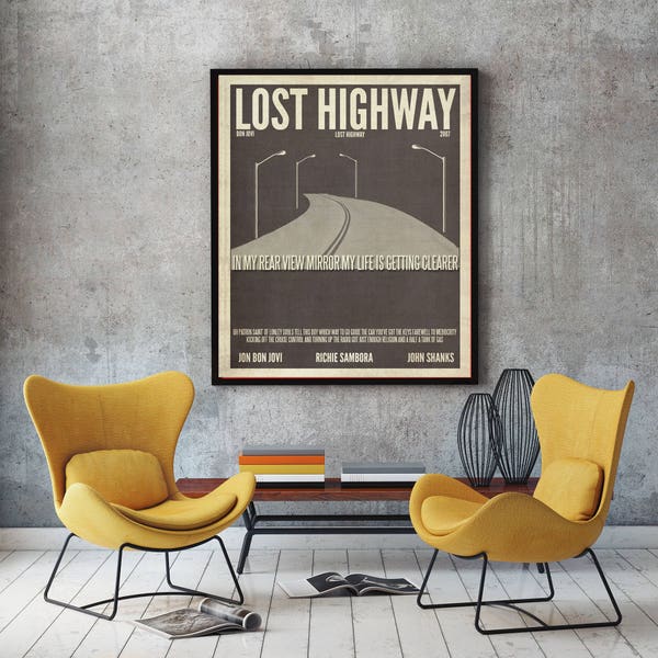 Lost Highway art print, Bon Jovi art print, Song wall decor, Music wall decor, Minimalist wall art, Music studio art, Hair band wall art