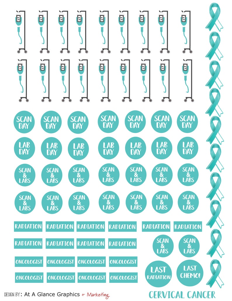 Cervical Cancer Planner Stickers, Cancer Treatment Stickers, Caregiver ...