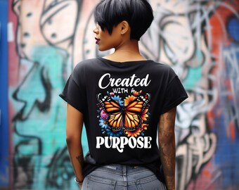 Creato con uno scopo farfalla Png motivazionale fede basata t-shirt design