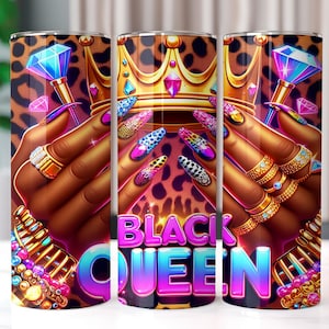 Envoltura para vaso Black Queen, diseño de vaso delgado de 20 oz, She Is Tumbler, archivo digital PNG de vaso mágico Black Girl