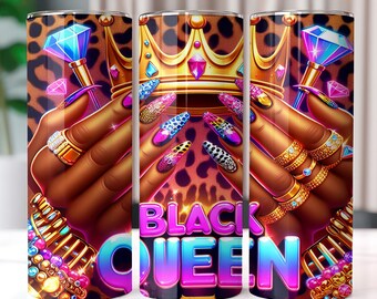 Black Queen 20 Unzen Skinny Tumbler Wrap, Black Girl Magic Design (PNG Digitale Datei)