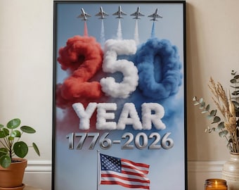 America 250 Jet Formation Wall Art, Patriotic Air Show Poster (Satin)