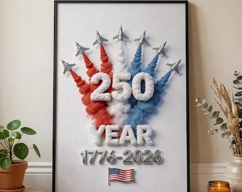 America 250 Jet Formation Wall Art, Patriotic Air Show Poster (1776-2026)
