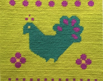 PRETTY PEACOCK Easy Beginner Printed Canvas Needlepoint Kit Includes DMC Tapestry Wool 9X9