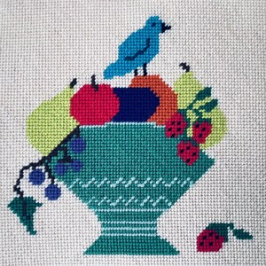 TWEETY FRUIT Bowl Easy Beginner Needlepoint Kit  9X9 Printed Canvas DMC Tapestry Wool Included