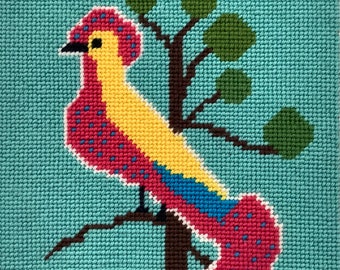 BIRDIE BRIGHT Easy Beginner Printed Needlepoint Canvas Kit Includes DMC Tapestry Wool