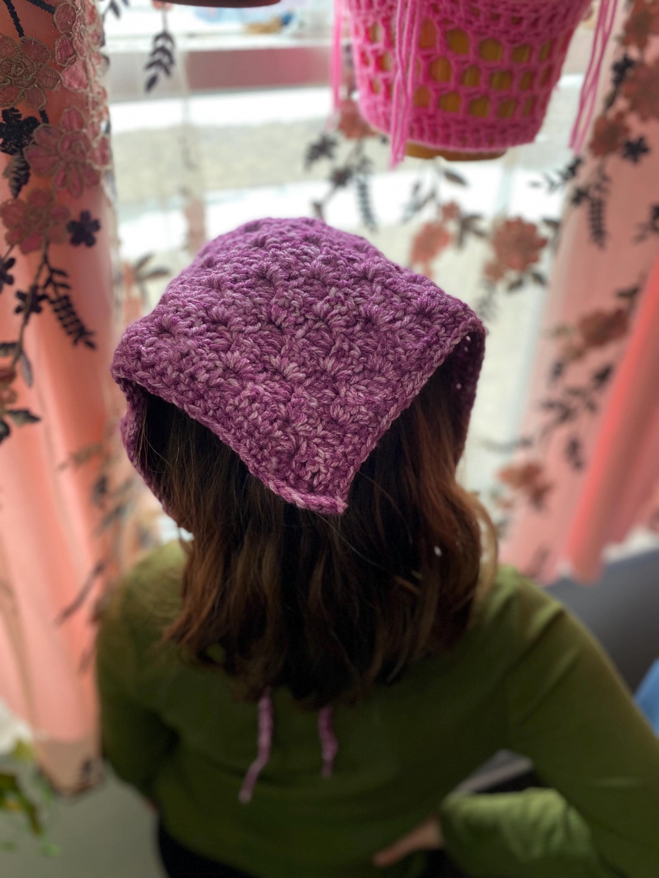 Woman\'s Purple Crochet Bandana Easy Crochet Bandana Tutorial, Stylish Purple Headscarf for  main image 3