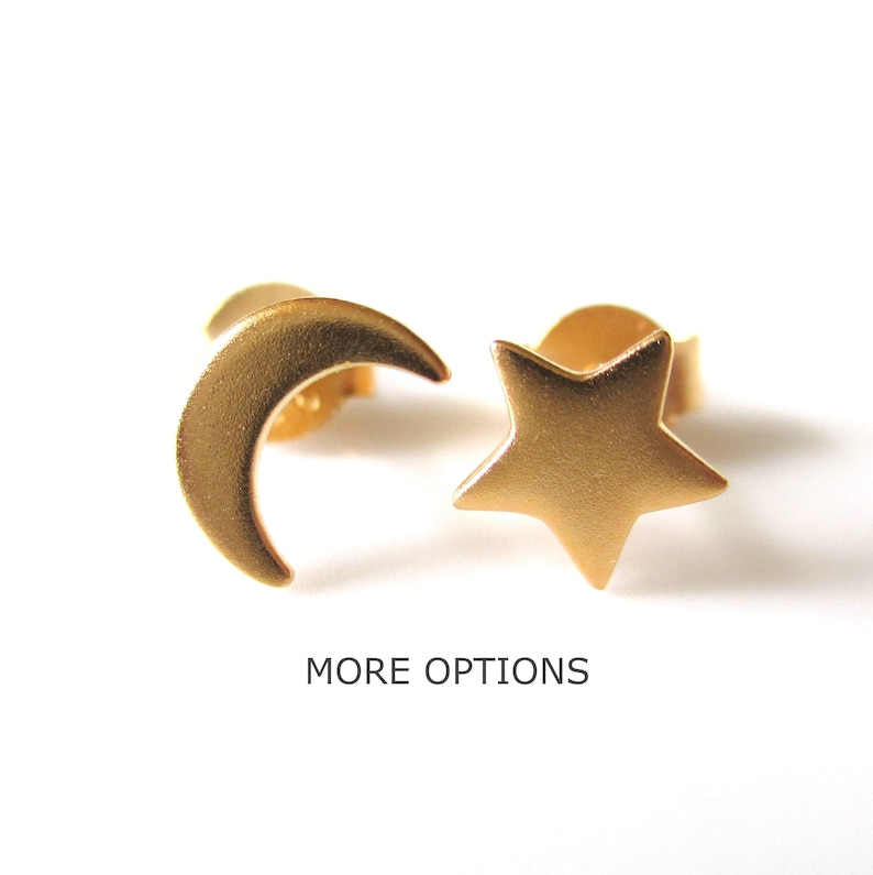 Moon Star Stud Earrings / Gold Vermeil / Sterling Silver / image 1