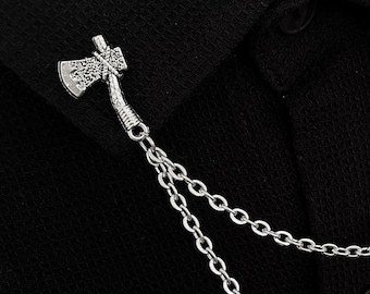 Viking Axe Collar Chain Pin | Double Chain Shirt Clip