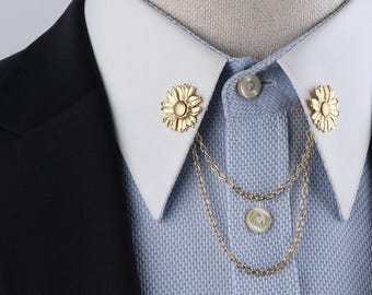 Gold Sunflower Collar Chain Pin: Handmade Stainless Steel Brooch