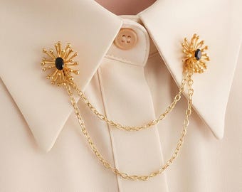 Gold Floral Collar Chain Pin: Art Nouveau–Inspired Collar Brooch for Women